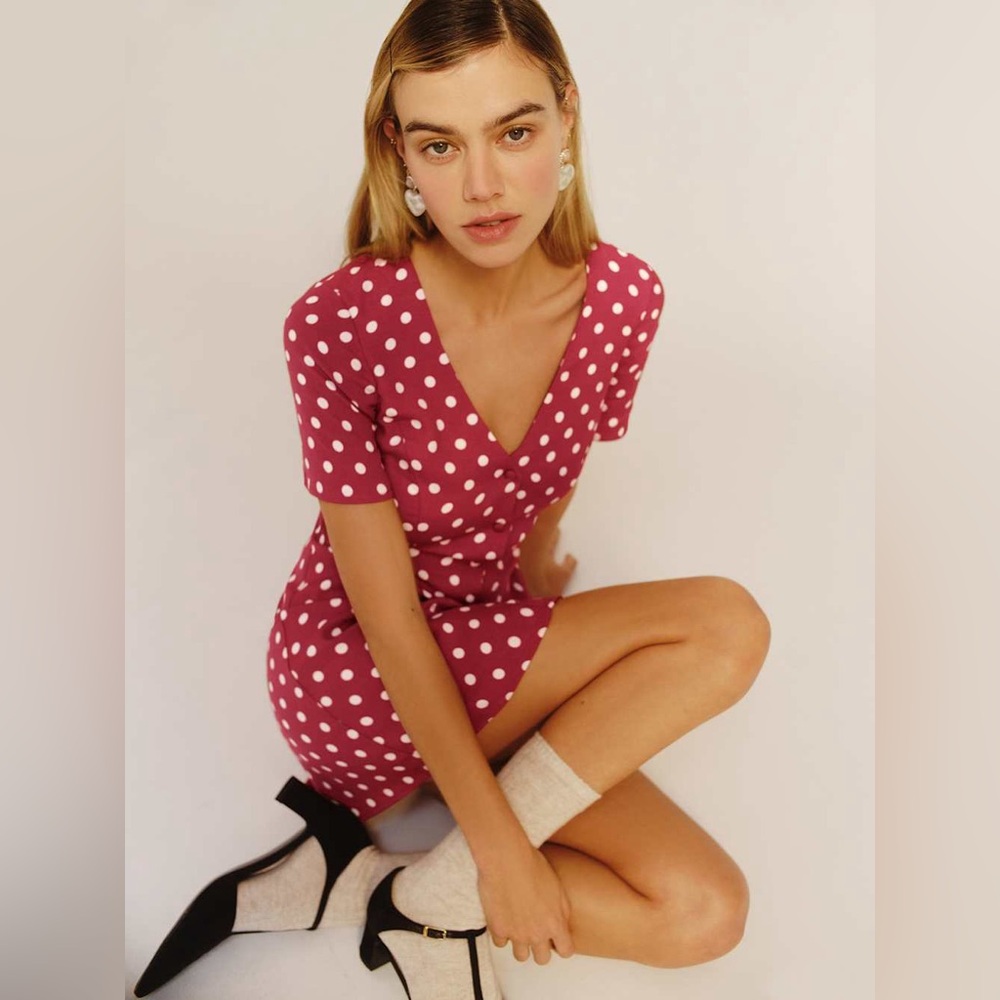 Reformation Hal Red Polka Dot Mini Dress